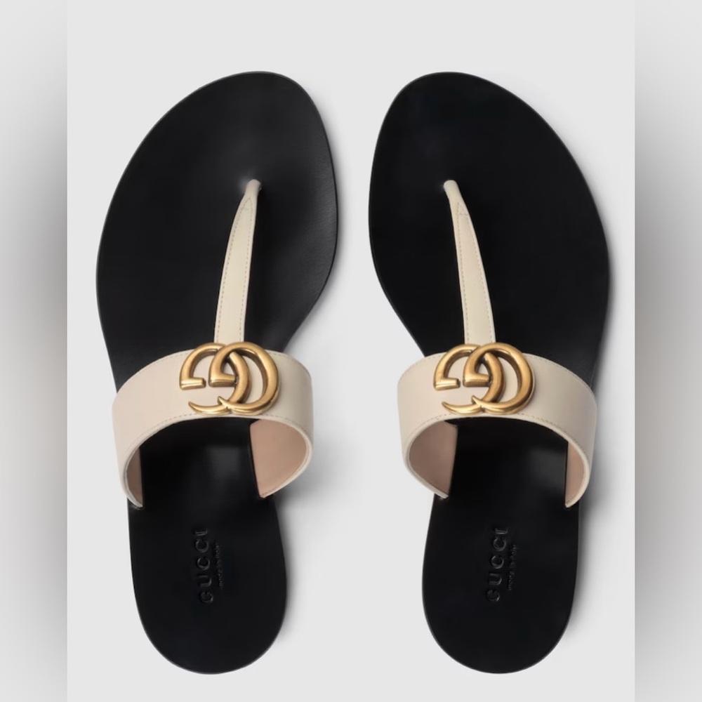 Gucci - Marmont Leather Thong Sandals With Double G